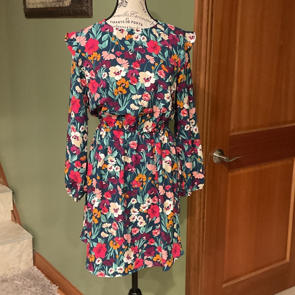 LOFT Multicolor Floral Long Sleeve Dress, Size SP